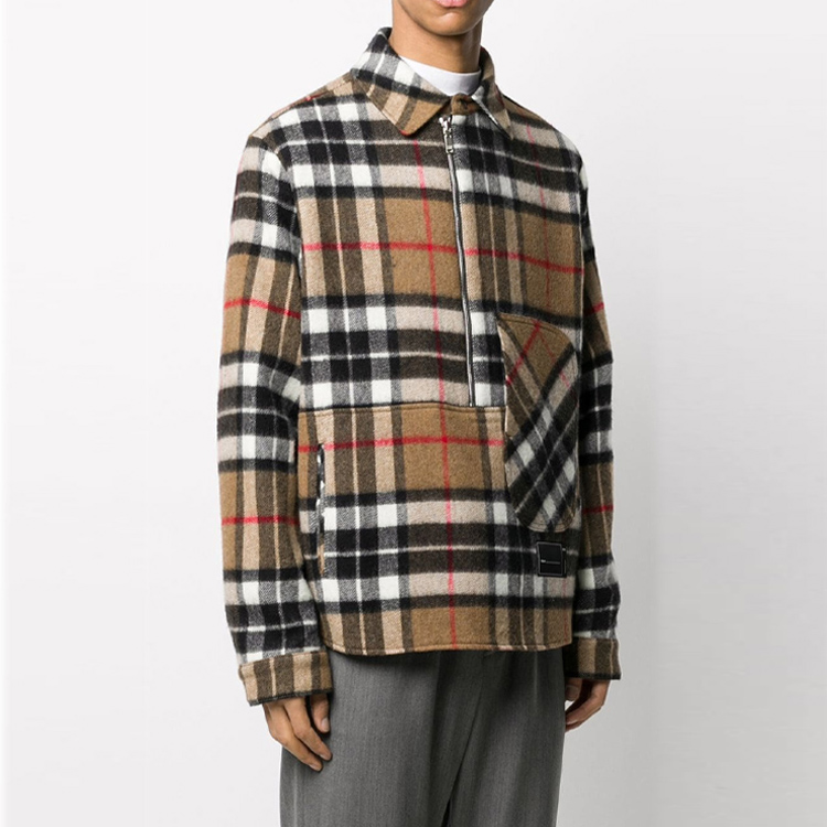 WE11DONE Half-Zip Plaid Long Sleeve Shirt Jacket Unisex Khaki WD-BL3-20-910-U-CM 圖 4