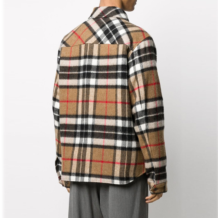 WE11DONE Half-Zip Plaid Long Sleeve Shirt Jacket Unisex Khaki WD-BL3-20-910-U-CM 圖 5