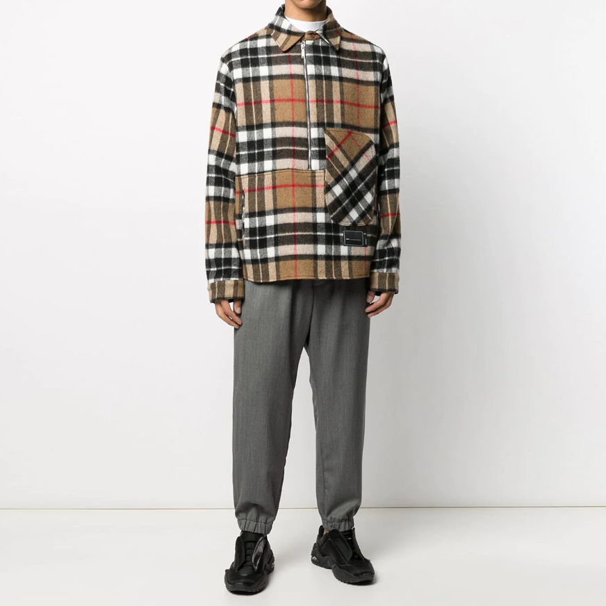 WE11DONE Half-Zip Plaid Long Sleeve Shirt Jacket Unisex Khaki WD-BL3-20-910-U-CM 圖 6