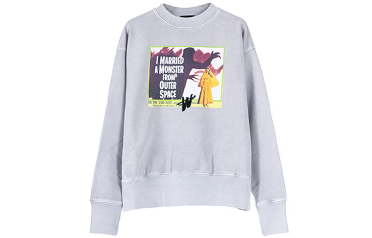 WE11DONE Horror Movie Print Pullover Unisex Sweatshirt Grey WD-TS9-20-136-U-GY