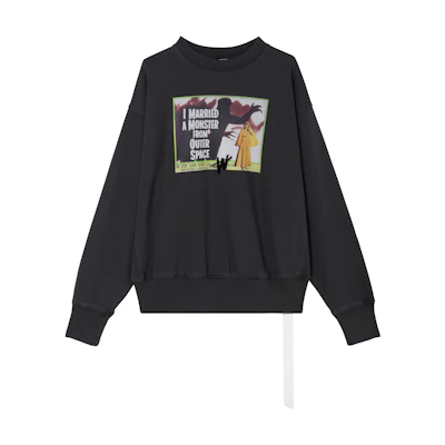 WE11DONE Horror Movie Print Unisex Long Sleeve Sweatshirt Charcoal Color WD-TS9-20-136-U-CH