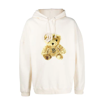 WE11DONE Ivory Bear Embroidered Oversized Hoodie Unisex. WD-TH9-20-123-U-IV
