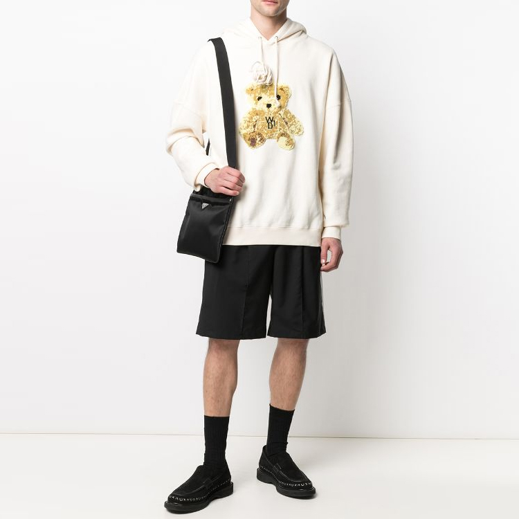 Shop WE11DONE Ivory Bear Embroidered Oversized Hoodie Unisex. WD-TH9-20-123-U-IV