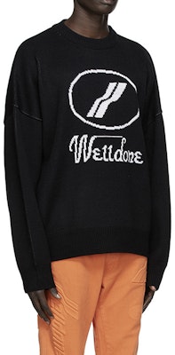 WE11DONE JQD Knit Wool Sweater Unisex Black Graphic Crewneck Pullover. WD-KO8-20-507-U-BK Lookbook WE11DONE JQD Knit Wool Sweater Unisex Black Graphic Crewneck Pullover. WD-KO8-20-507-U-BK