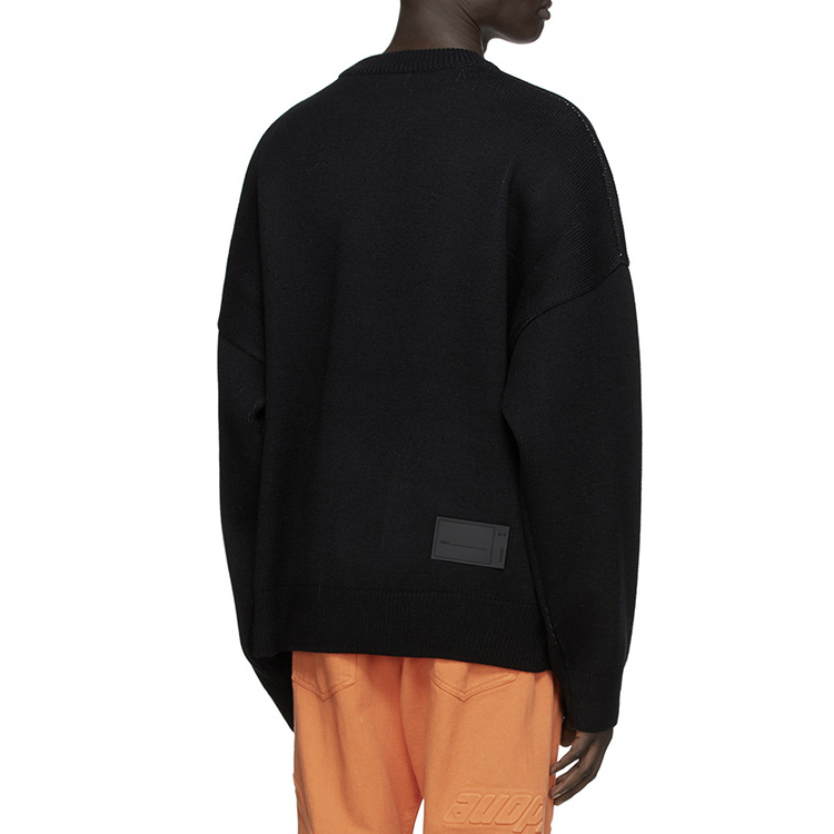 Shop WE11DONE JQD Knit Wool Sweater Unisex Black Graphic Crewneck Pullover. WD-KO8-20-507-U-BK