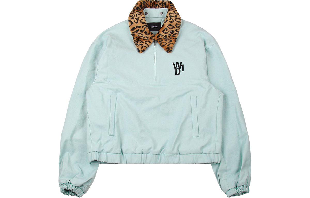 WE11DONE Leopard Print Contrast Half-Zip Jacket Unisex Blue WD-JP9-20-058-U-MT