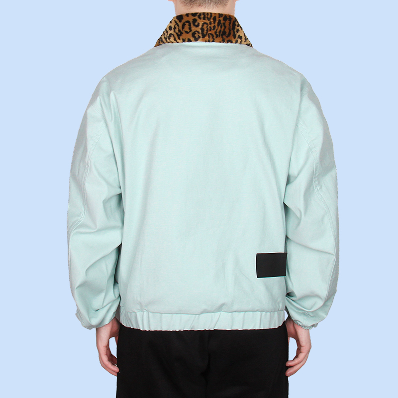 Shop WE11DONE 豹紋拼接半拉鍊外套 男女同款 藍色 WD-JP9-20-058-U-MT