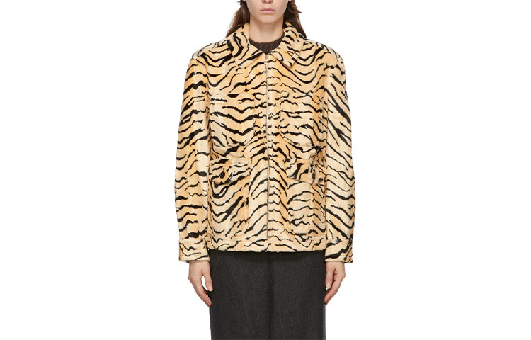 WE11DONE Leopard Print Faux Fur Jacket Unisex Yellow WD-F59-20-046-U-YE