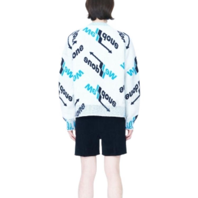 Shop WE11DONE 字母貼花圓領毛衣 男女同款 藍色 WD-KT3-22-690-U-BL