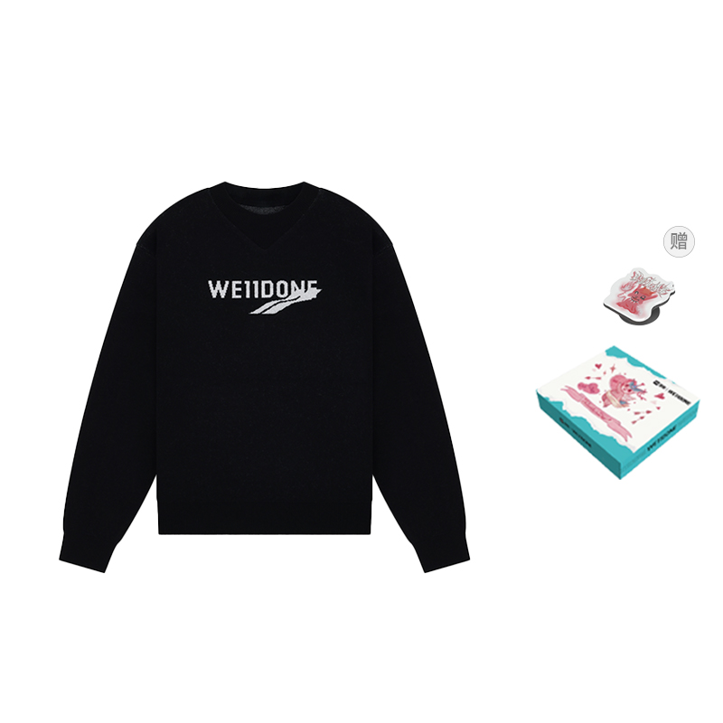 WE11DONE Logo Jacquard Wool Knit Oversized Pullover Sweater Unisex WD-KT3-23-613-U-BK