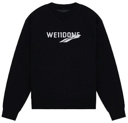WE11DONE 로고 자카드 울 니트 오버사이즈 풀오버 스웨터 유니섹스 WD-KT3-23-613-U-BK Order WE11DONE 로고 자카드 울 니트 오버사이즈 풀오버 스웨터 유니섹스 WD-KT3-23-613-U-BK