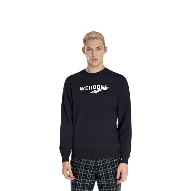 Shop WE11DONE 로고 자카드 울 니트 오버사이즈 풀오버 스웨터 유니섹스 WD-KT3-23-613-U-BK