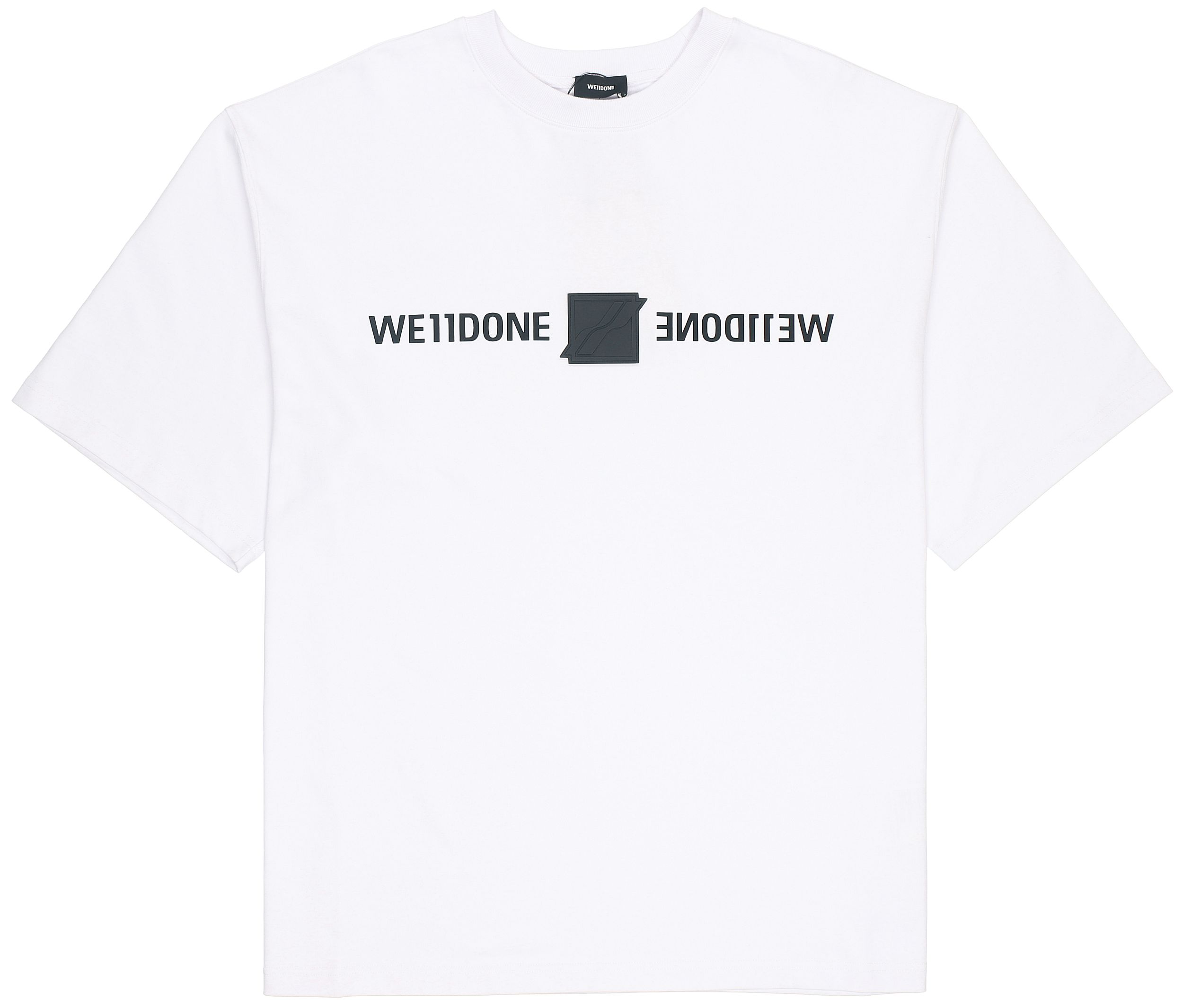 Order WE11DONE Logo Mirror Reversed Unisex White T-Shirt. WD-TT3-21-565-U-WH