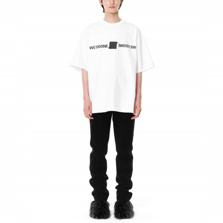 Shop WE11DONE Logo Mirror Reversed Unisex White T-Shirt. WD-TT3-21-565-U-WH