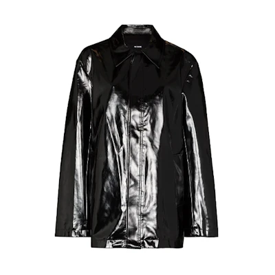 WE11DONE Logo Print Faux Leather Shirt Jacket Unisex Black wd-f59-20-155-u-bk