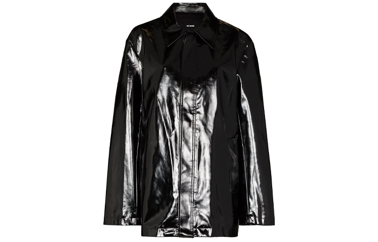 Order WE11DONE Logo Print Faux Leather Shirt Jacket Unisex Black wd-f59-20-155-u-bk