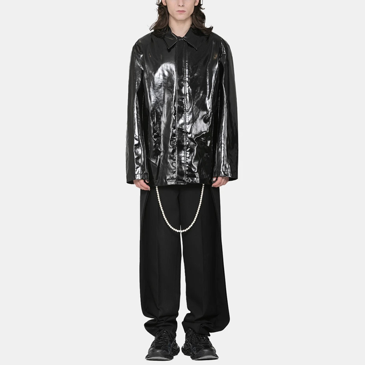 Lookbook WE11DONE Logo Print Faux Leather Shirt Jacket Unisex Black wd-f59-20-155-u-bk