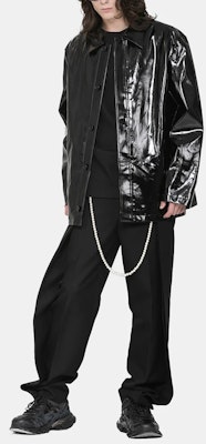 WE11DONE Logo Print Faux Leather Shirt Jacket Unisex Black wd-f59-20-155-u-bk Shop WE11DONE Logo Print Faux Leather Shirt Jacket Unisex Black wd-f59-20-155-u-bk