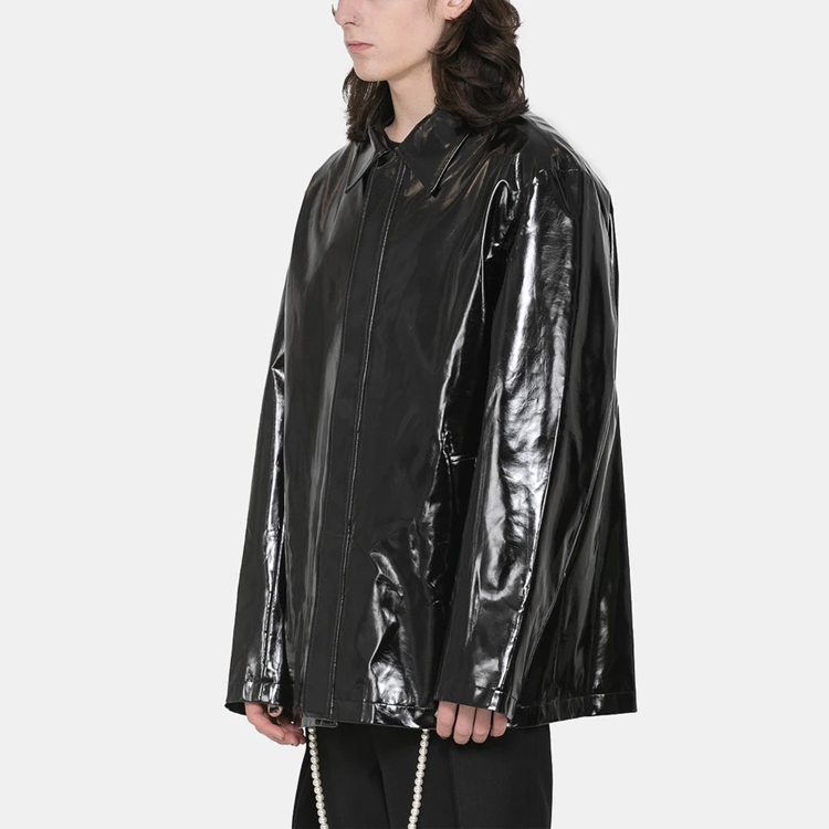 Purchase WE11DONE Logo Print Faux Leather Shirt Jacket Unisex Black wd-f59-20-155-u-bk