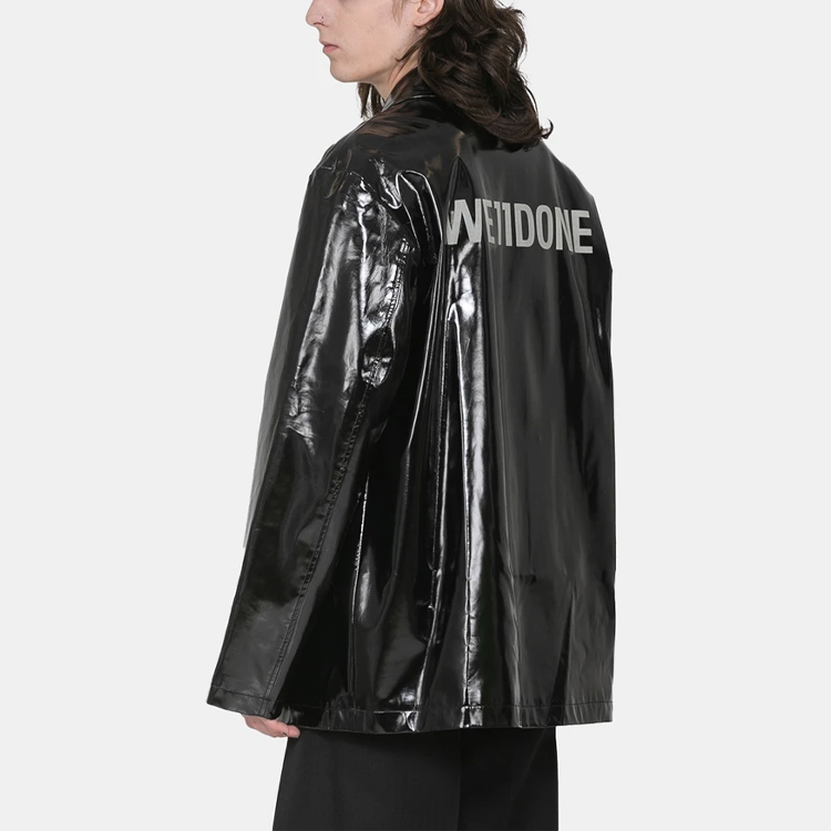 Details for WE11DONE Logo Print Faux Leather Shirt Jacket Unisex Black wd-f59-20-155-u-bk