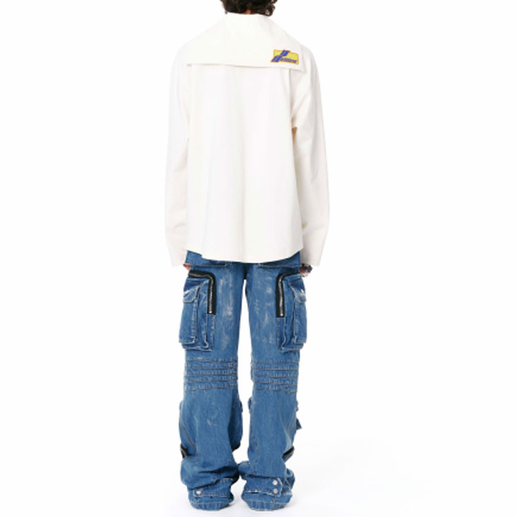 WE11DONE Logo Print Navy Collar Long Sleeve T-Shirt Unisex WD-TT1-22-554-U-IV 圖 5