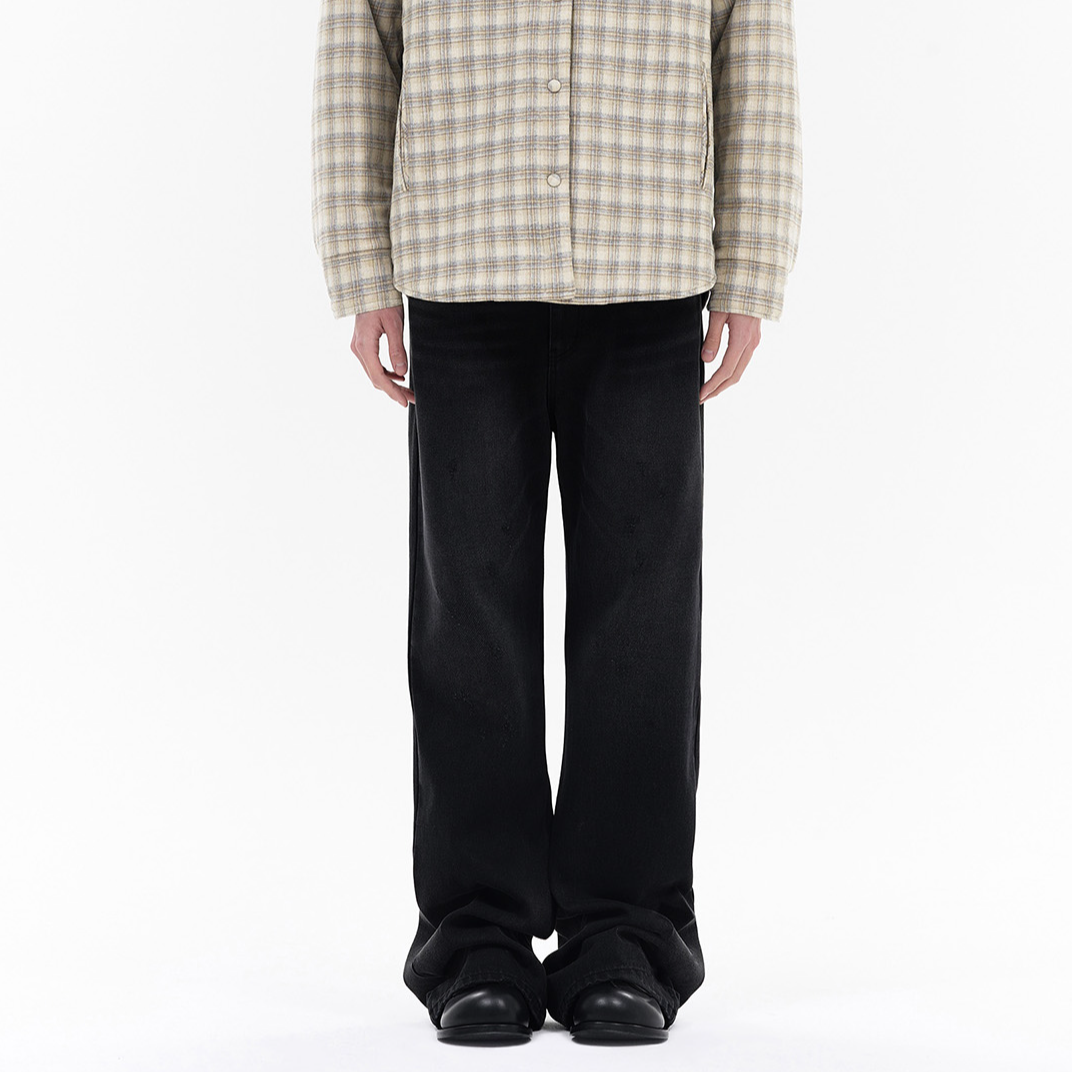 Shop WE11DONE Mid-Rise Pleated Blue Denim Jeans with Pocket Zipper for Men. WD-DP2-24-342-M-BK