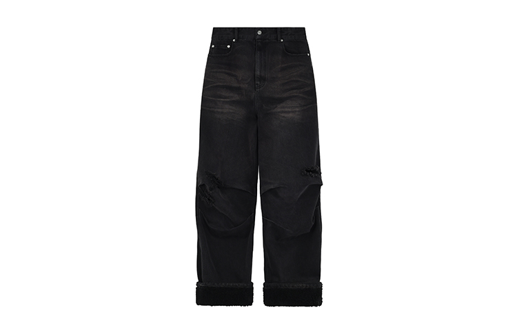 WE11DONE Mid-Rise Washed Distressed Tapered Jeans Unisex Black WD-DP3-23-316-W-BK