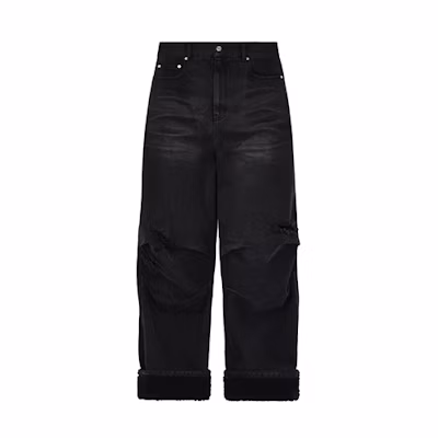 WE11DONE Mid-Rise Washed Distressed Tapered Jeans Unisex Black WD-DP3-23-316-W-BK