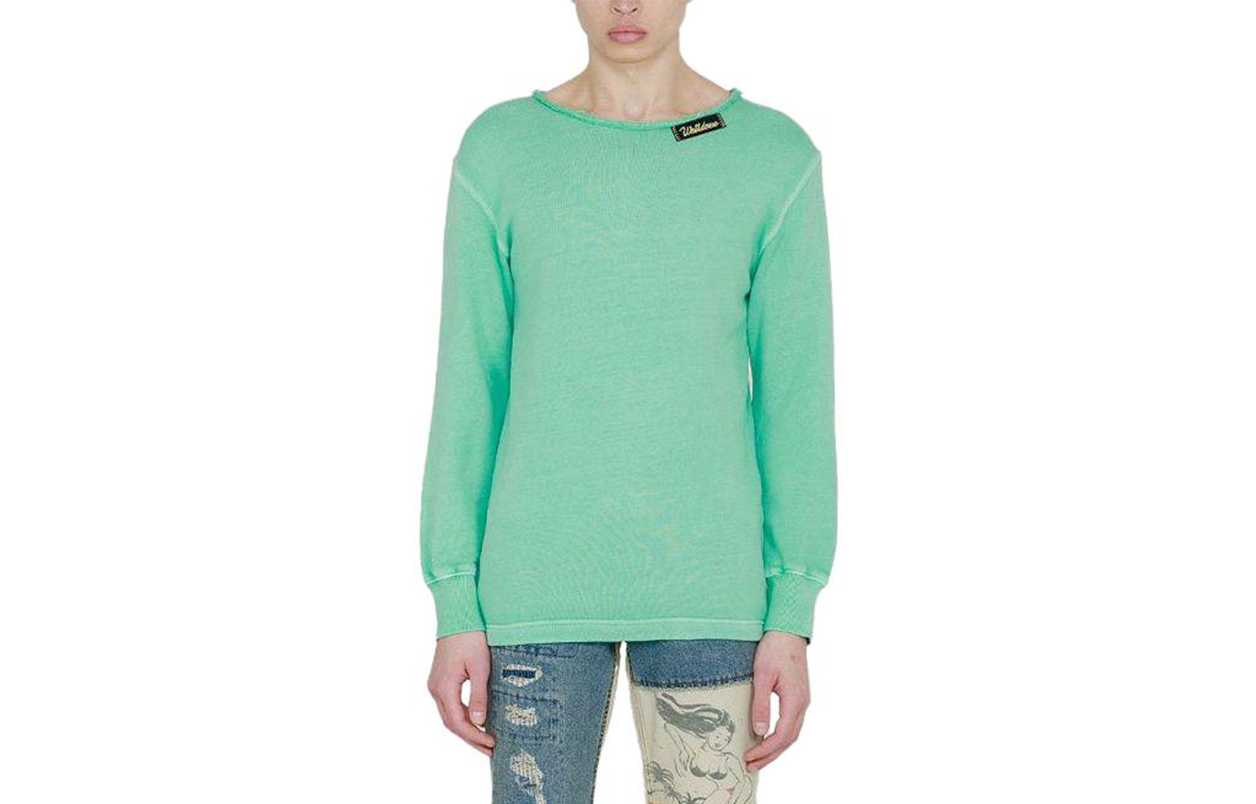 WE11DONE Mint Logo Patch Crewneck Sweatshirt Green - Long Sleeve Pullover WD-TS0-21-509-U-MT