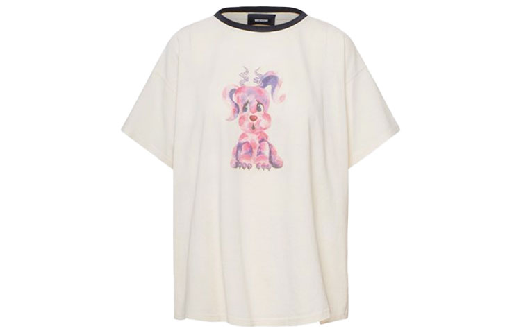 WE11DONE Monster Ink Art Graphic Unisex White Crewneck T-Shirt. WD-TT0-21-510-U-BK