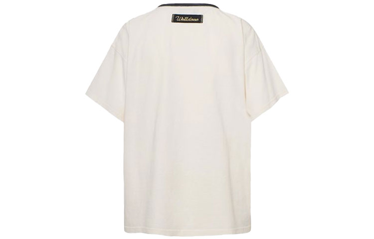 Lookbook WE11DONE 怪獸墨水藝術圖案男女白色圓領T恤。 WD-TT0-21-510-U-BK