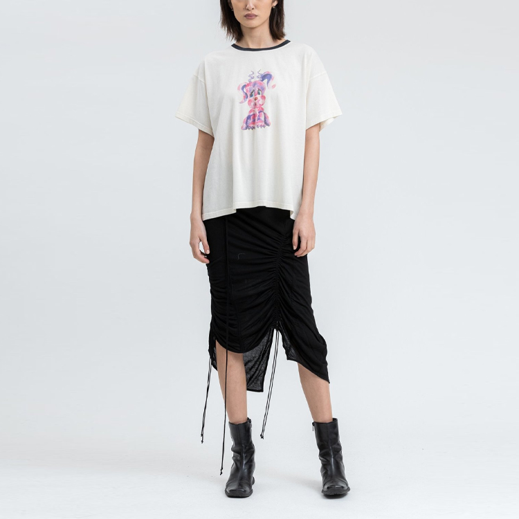 Shop WE11DONE 怪獸墨水藝術圖案男女白色圓領T恤。 WD-TT0-21-510-U-BK