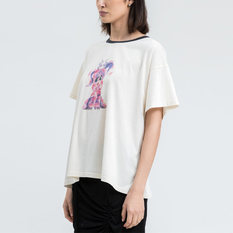 Purchase WE11DONE 怪獸墨水藝術圖案男女白色圓領T恤。 WD-TT0-21-510-U-BK