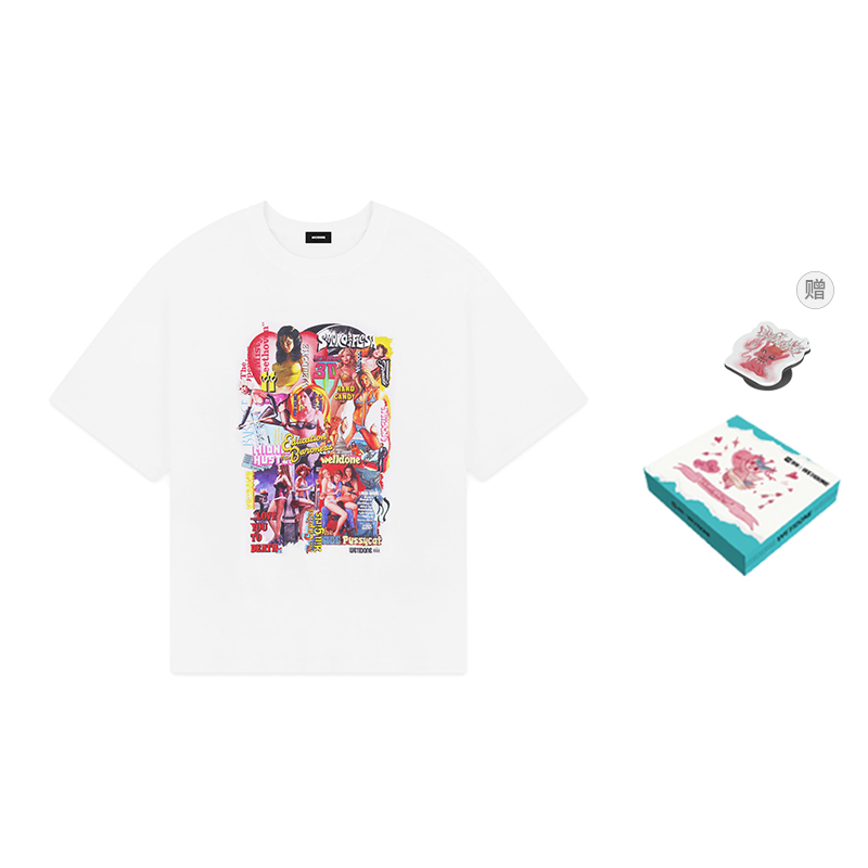 WE11DONE Movie Character Print Unisex White Crewneck T-Shirt. WD-TP7-20-097-U-WH