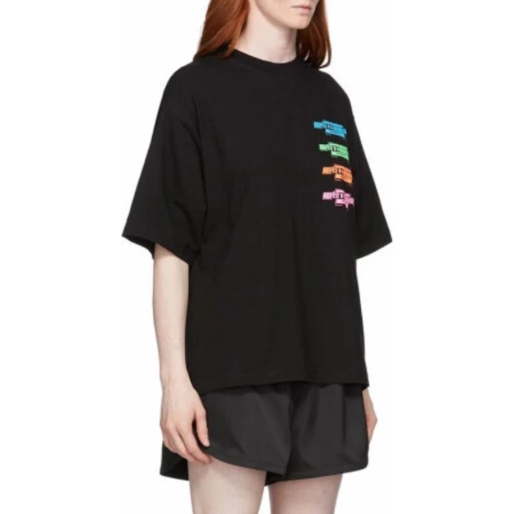 Details for WE11DONE Multicolor Logo Print Unisex Black Crewneck T-Shirt. WD-TT1-21-546-U-BK
