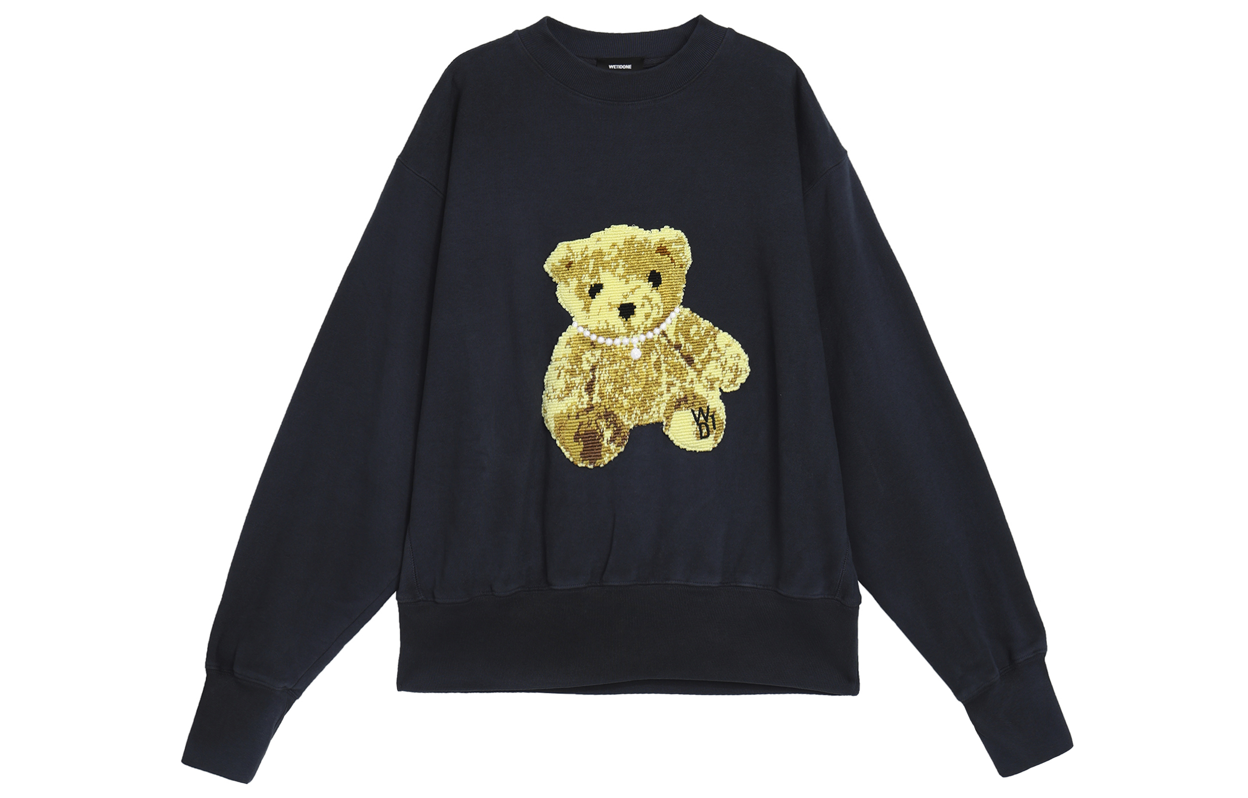WE11DONE Navy Blue Bear Graphic Cartoon Unisex Pullover Sweatshirt. WD-TS9-20-120-U-NV