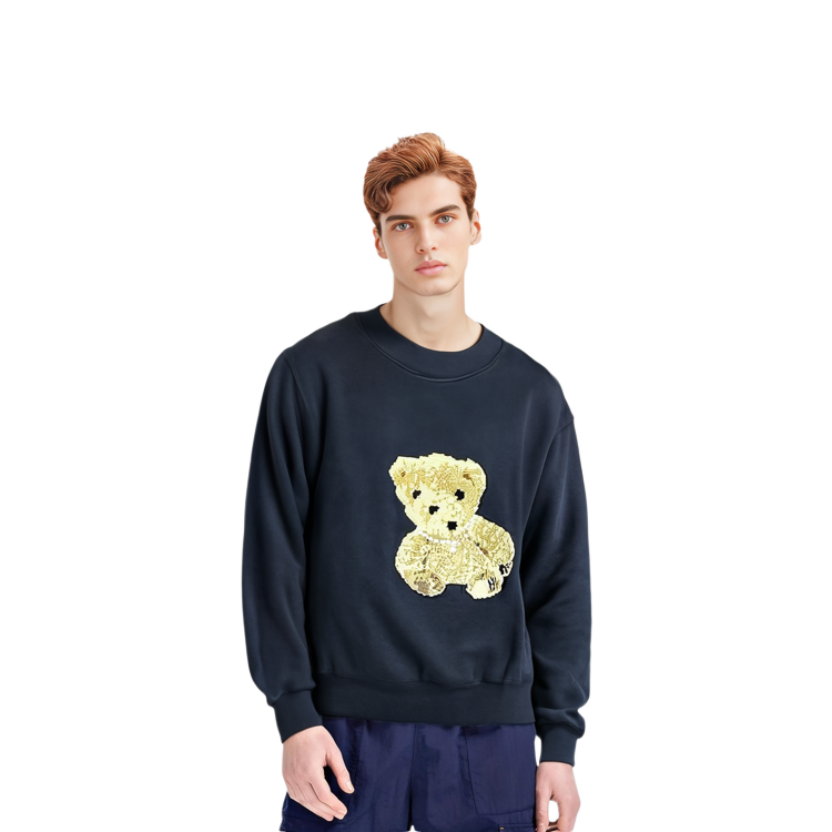 WE11DONE Navy Blue Bear Graphic Cartoon Unisex Pullover Sweatshirt. WD-TS9-20-120-U-NV 圖 4