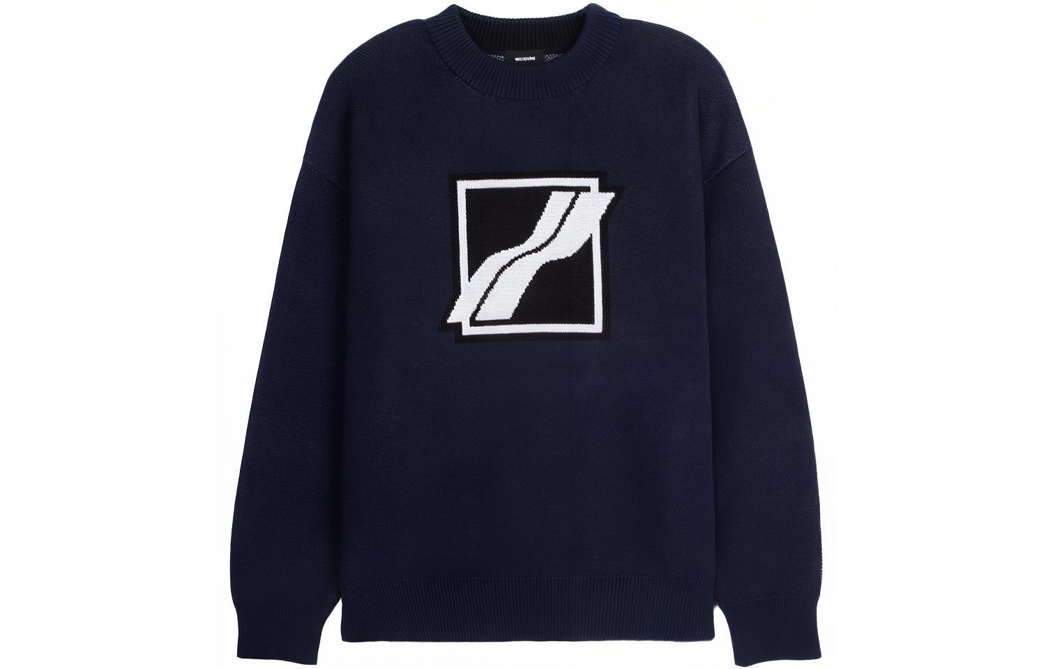 WE11DONE Navy Blue Knit Logo Sweater Unisex Casual Fall Winter Pullover WD-KT1-21-613-U-NV