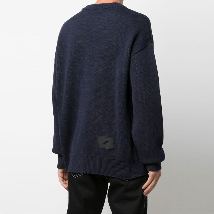 WE11DONE Navy Blue Knit Logo Sweater Unisex Casual Fall Winter Pullover WD-KT1-21-613-U-NV 圖 4