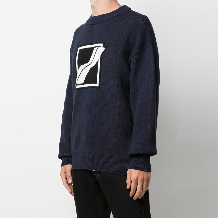 WE11DONE Navy Blue Knit Logo Sweater Unisex Casual Fall Winter Pullover WD-KT1-21-613-U-NV 圖 5