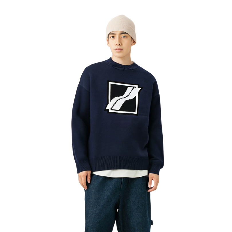 WE11DONE Navy Blue Knit Logo Sweater Unisex Casual Fall Winter Pullover WD-KT1-21-613-U-NV 圖 6