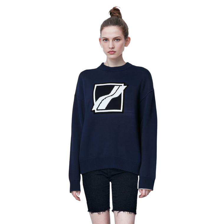 WE11DONE Navy Blue Knit Logo Sweater Unisex Casual Fall Winter Pullover WD-KT1-21-613-U-NV 圖 7