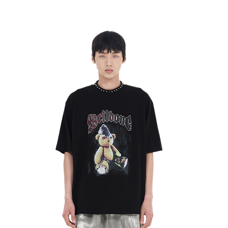 WE11DONE Oversized Black Crewneck Short Sleeve Tee Unisex WD-TT0-25-747-U-BK 圖 4