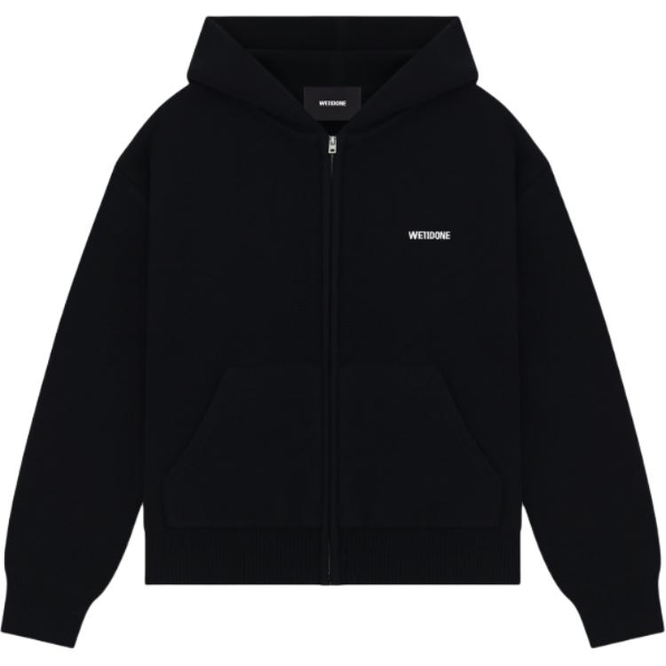 WE11DONE Oversized Black Hoodie Jacket with Logo Print and Zip WD-KJ2-24-609-M-BK