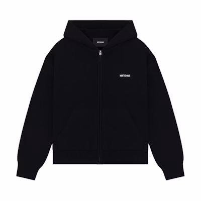 WE11DONE Oversized Black Hoodie Jacket with Logo Print and Zip WD-KJ2-24-609-M-BK