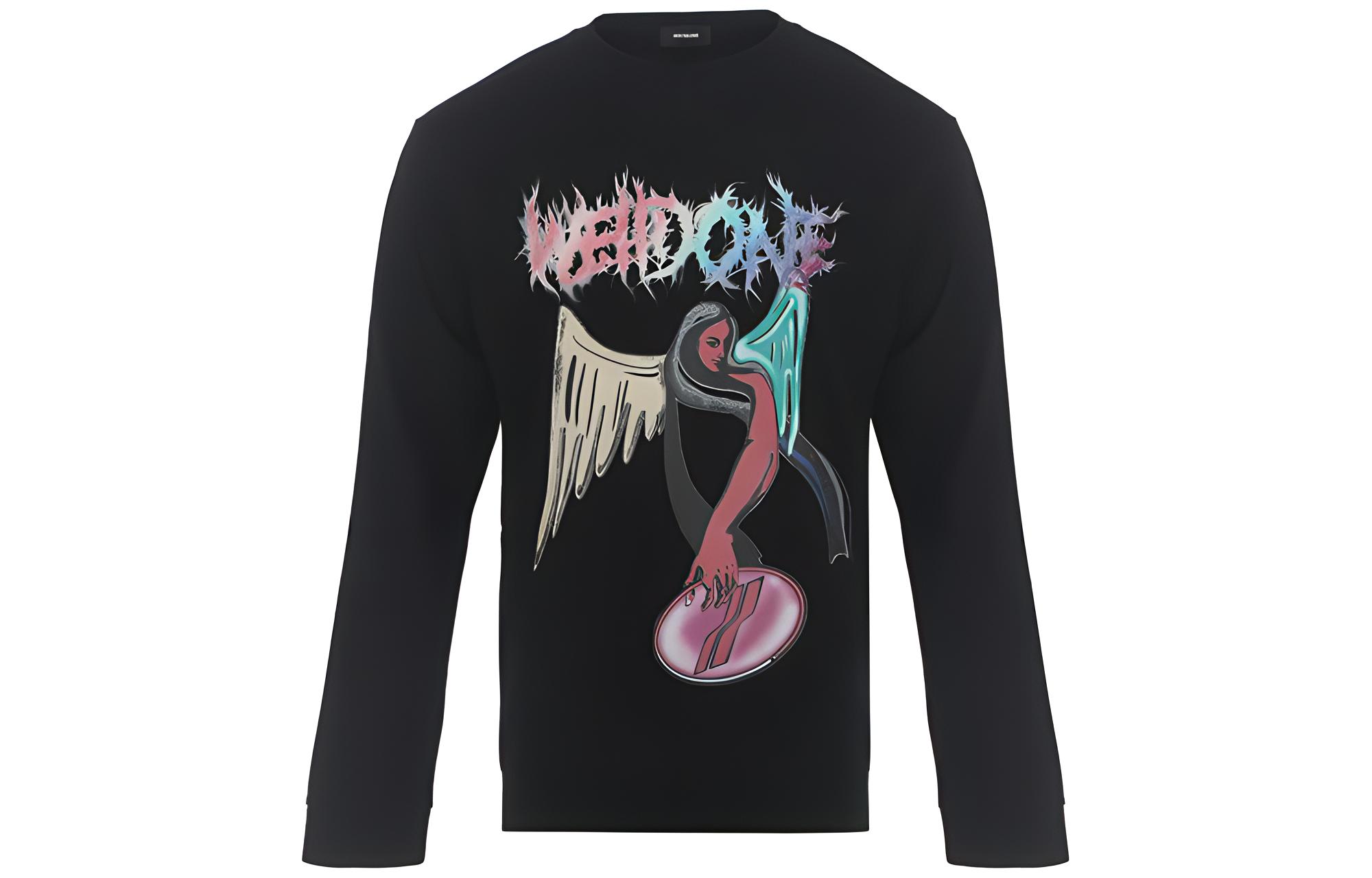 WE11DONE Oversized Crewneck Long Sleeve Sweatshirt Black WDTS323785UBK