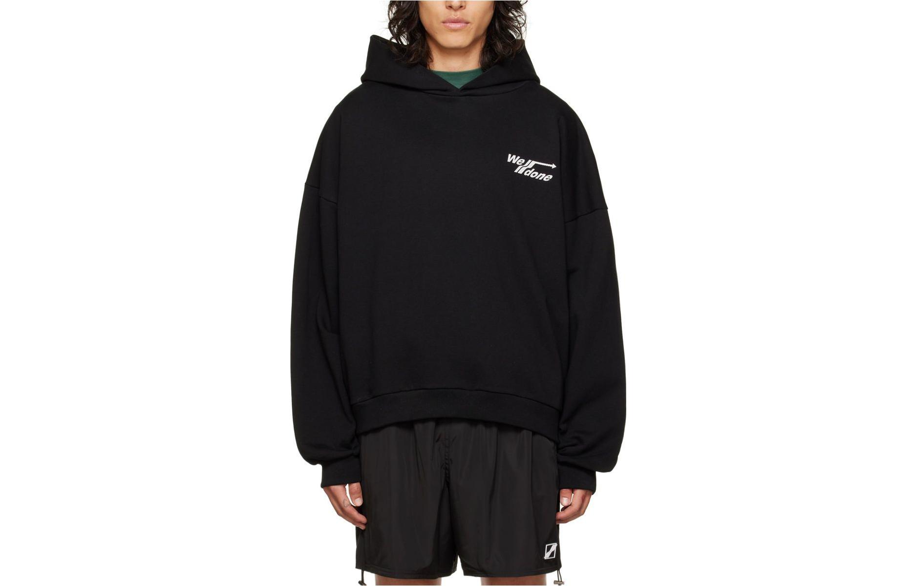 WE11DONE Oversized Letter Hoodie Black Long Sleeve Pullover 222327M202055