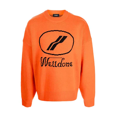 WE11DONE Oversized Logo Print Wool Sweater Unisex Orange - Autumn Winter Collection WD-KO8-20-507-U-OR