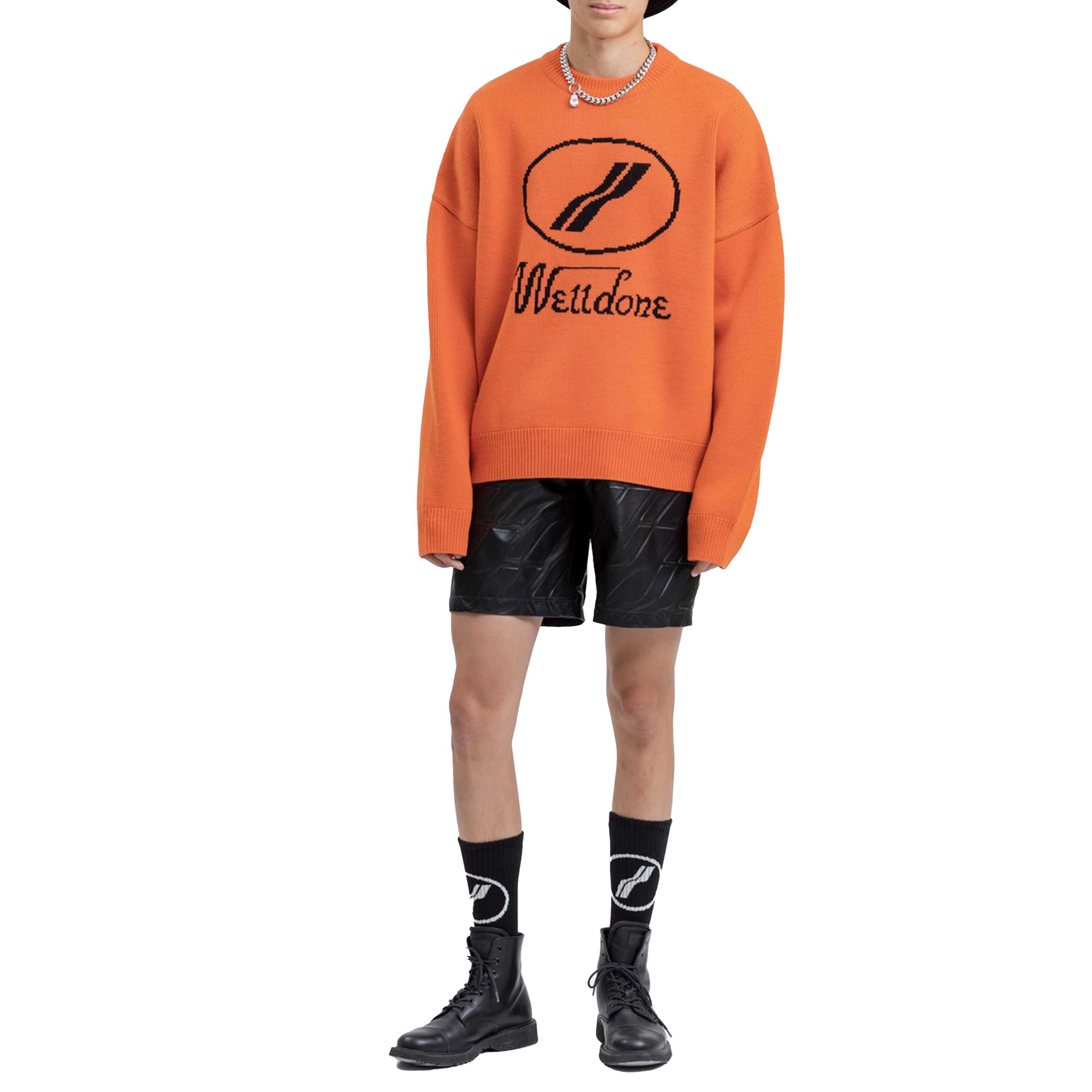 Lookbook WE11DONE 超大Logo羊毛印花毛衣 男女適用 橙色 - 秋冬系列 WD-KO8-20-507-U-OR