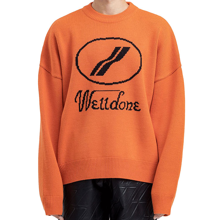 Shop WE11DONE 超大Logo羊毛印花毛衣 男女適用 橙色 - 秋冬系列 WD-KO8-20-507-U-OR